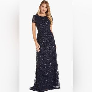 Adrianna Papell short sleeve all over sequin gown in Navy size 6